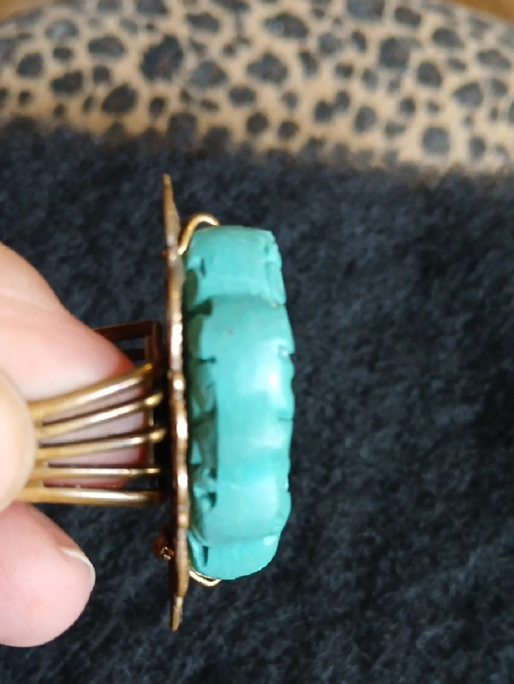 Jan Michaels Of San Francisco‎ Faux Turquoise Carved Bird Cameo Lace Bronze Ring